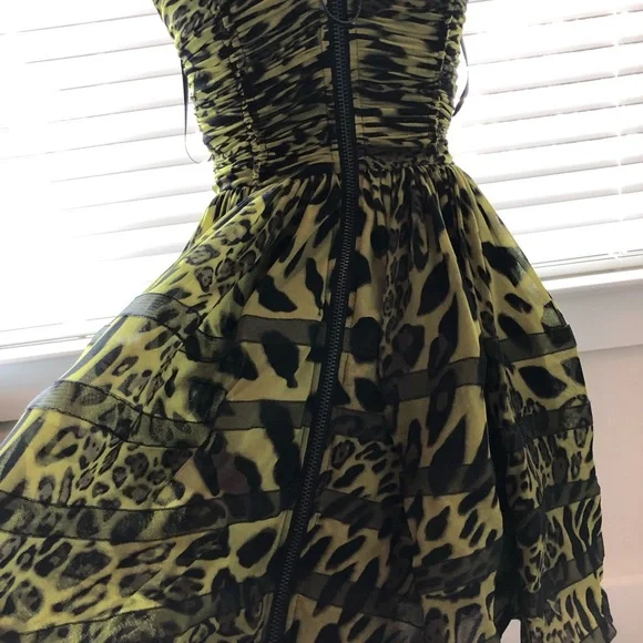 Betsey Johnson Green and Black Animal Print Mini Dress - Picture 2 of 6